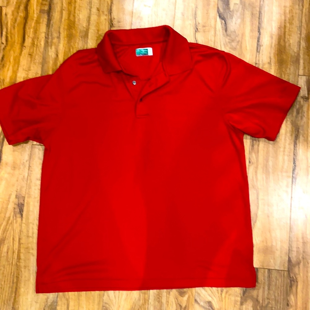 Red. Men’s polo.